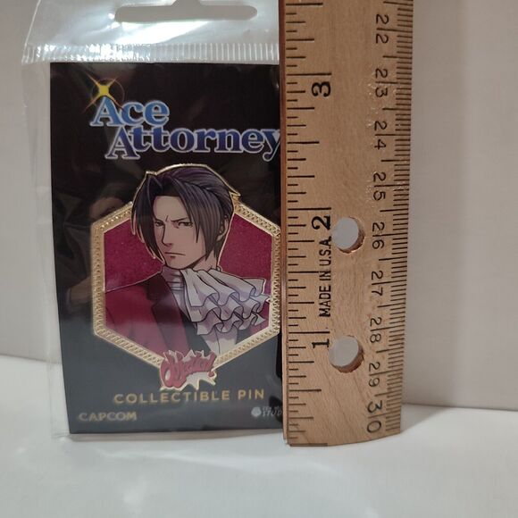 Ace Attorney Phoenix Wright Miles Edgeworth Enamel Pin Official Full Color Badge - Picture 2 of 2